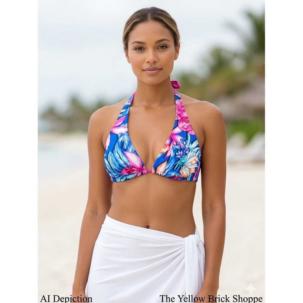 Hapari Passion Tie-Front Bikini Top | Tropical Floral | Size M | NWT